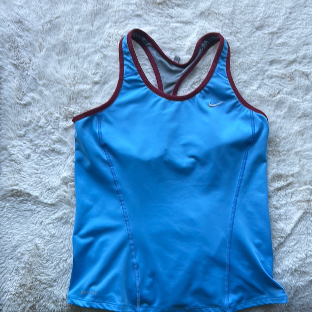 Nike Blue Athletic Tank Top with Burgundy Trim